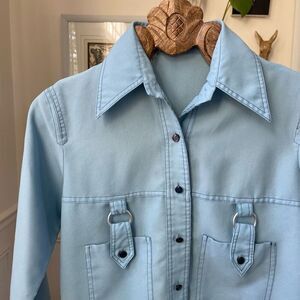 Vintage 70s Unbranded Pointy Collar Button Up Shirt Blue M